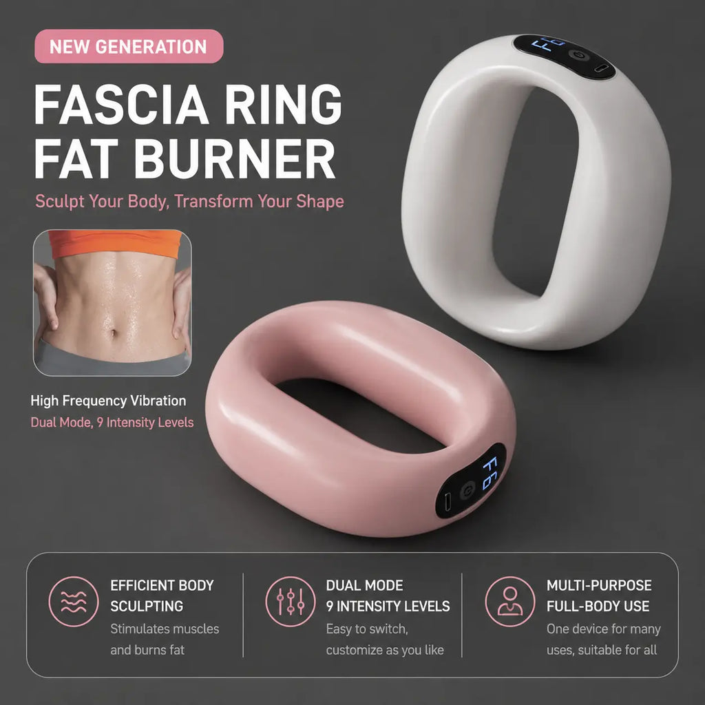 Portable Fascia Ring Muscle Massager – 9 Vibration Modes | USB Rechargeable | Deep Tissue Body Massage Device (Pink & White) Auto Body Fit