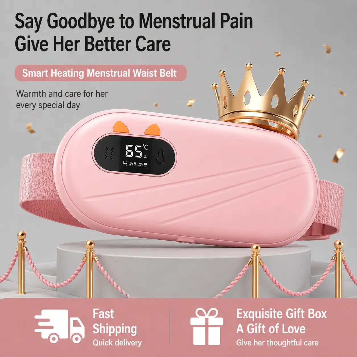 Premium & Portable Smart Menstrual Heating Belt with 6-Level Heat & Vibration Massage – Rechargeable Pink Waist Warmer Auto Body Fit