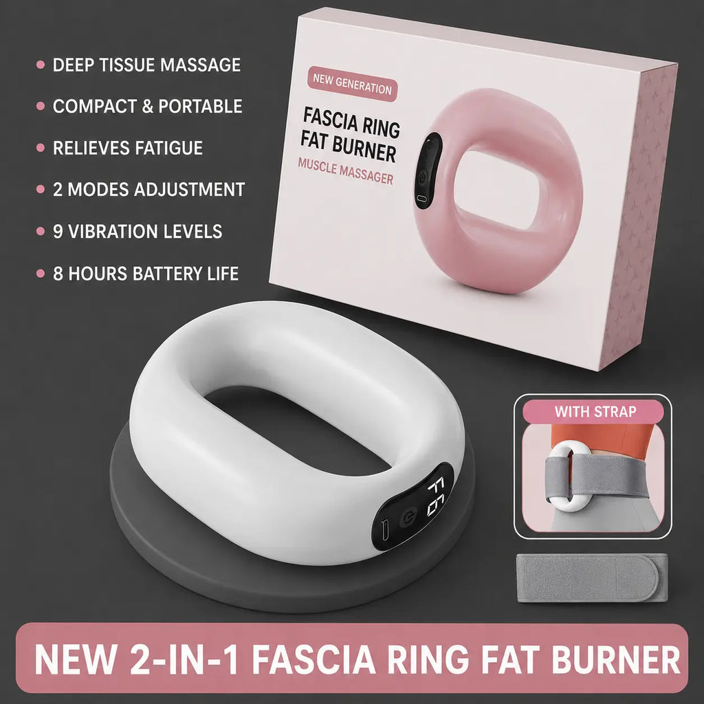 Portable Fascia Ring Muscle Massager – 9 Vibration Modes | USB Rechargeable | Deep Tissue Body Massage Device (Pink & White) Auto Body Fit