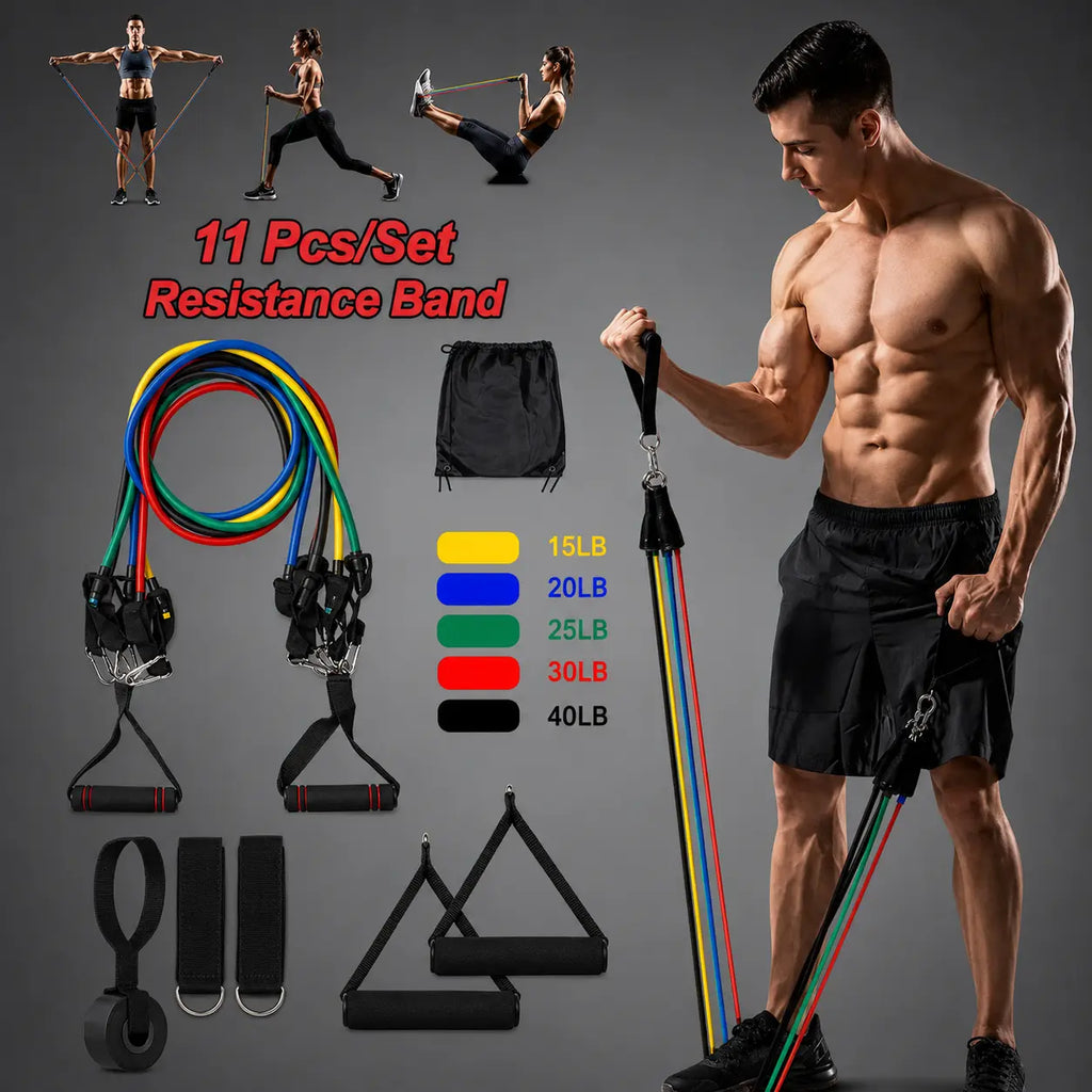 Premium Resistance Bands Exercise Set – 11 Piece Fitness Training Kit for Men & Women Auto Body Fit